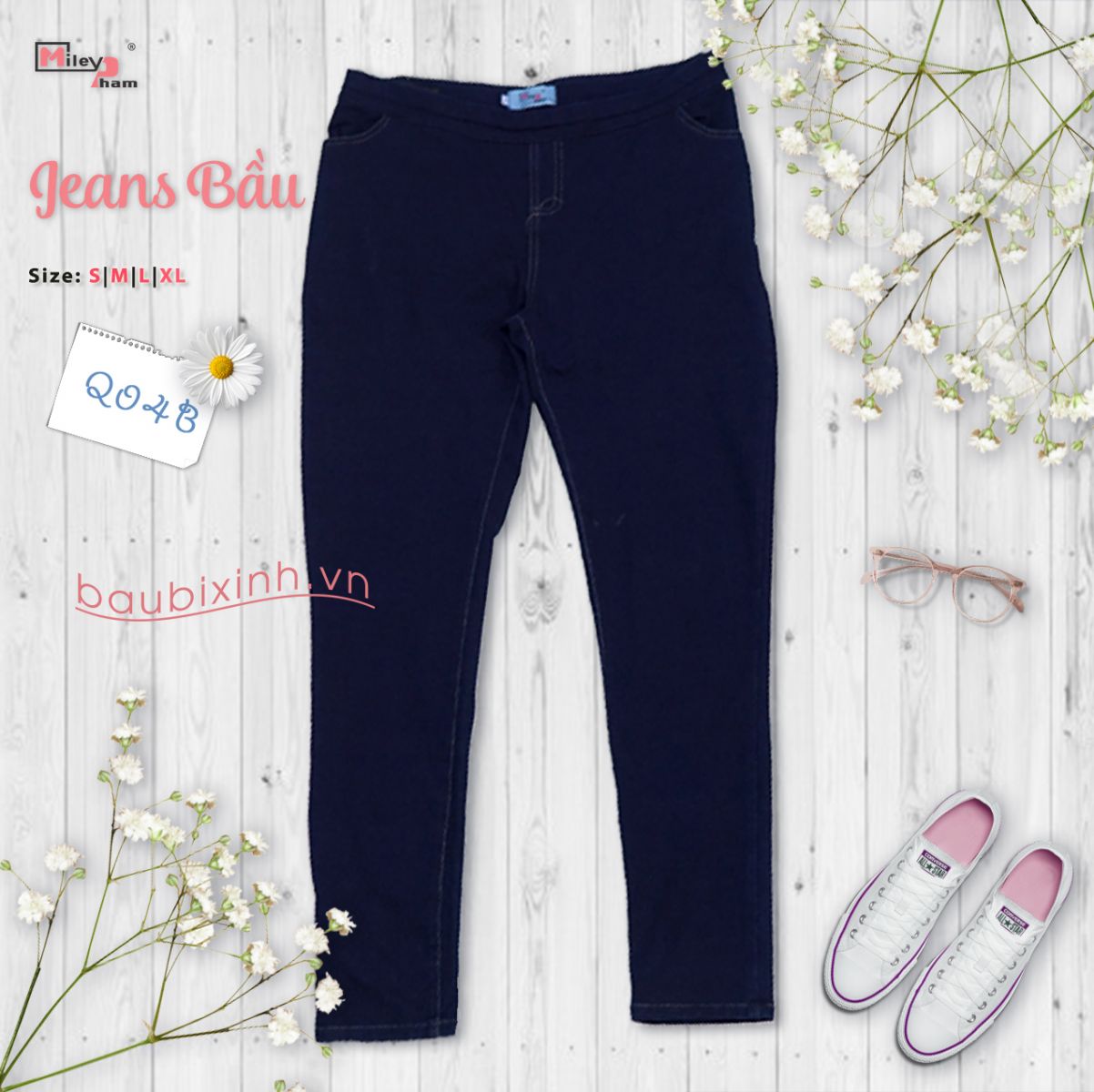 QUẦN JEANS XANH SIÊU DÃN CẠP VÕNG VIỀN NHỎ 