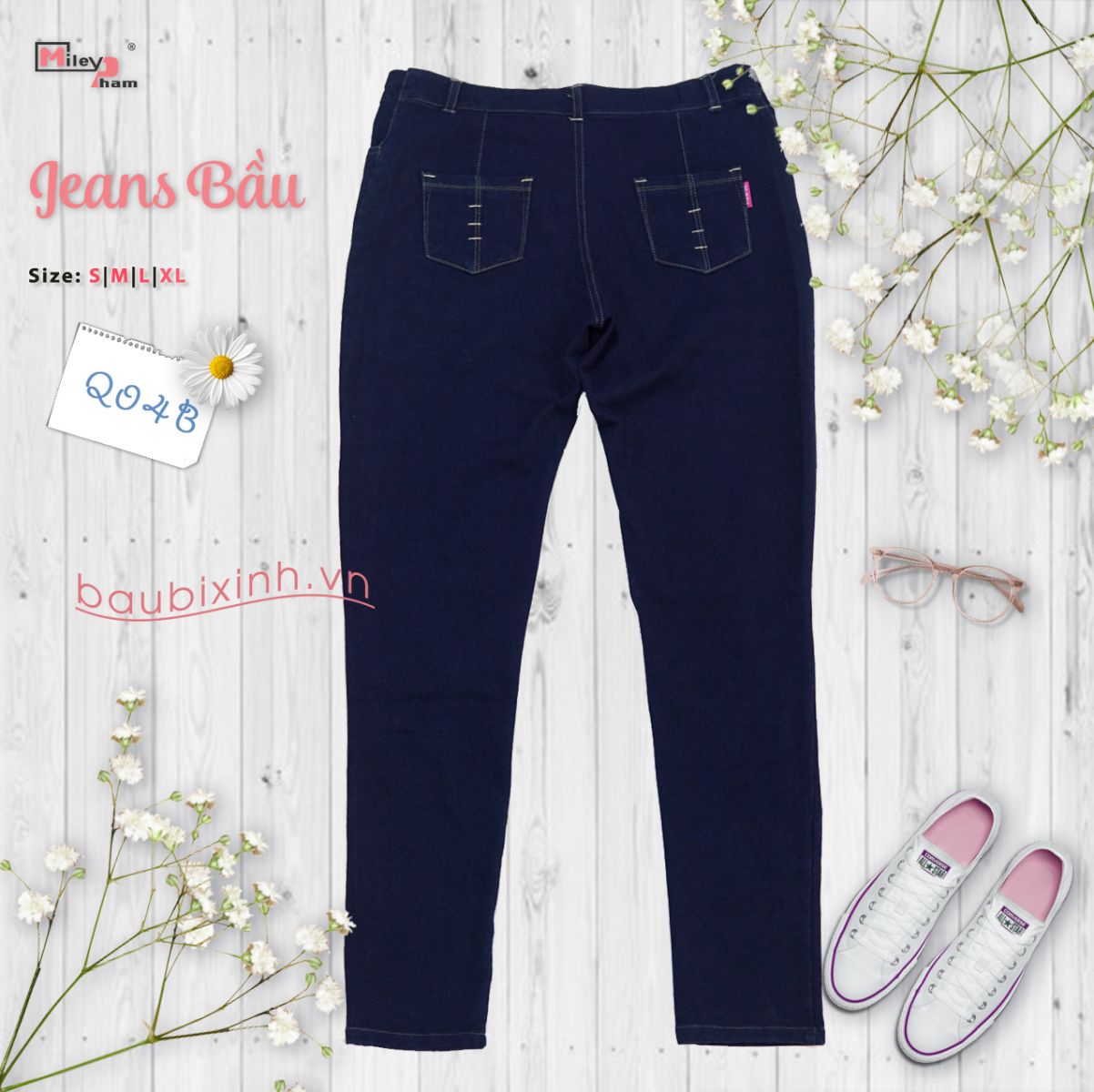 QUẦN JEANS XANH SIÊU DÃN CẠP VÕNG VIỀN NHỎ 