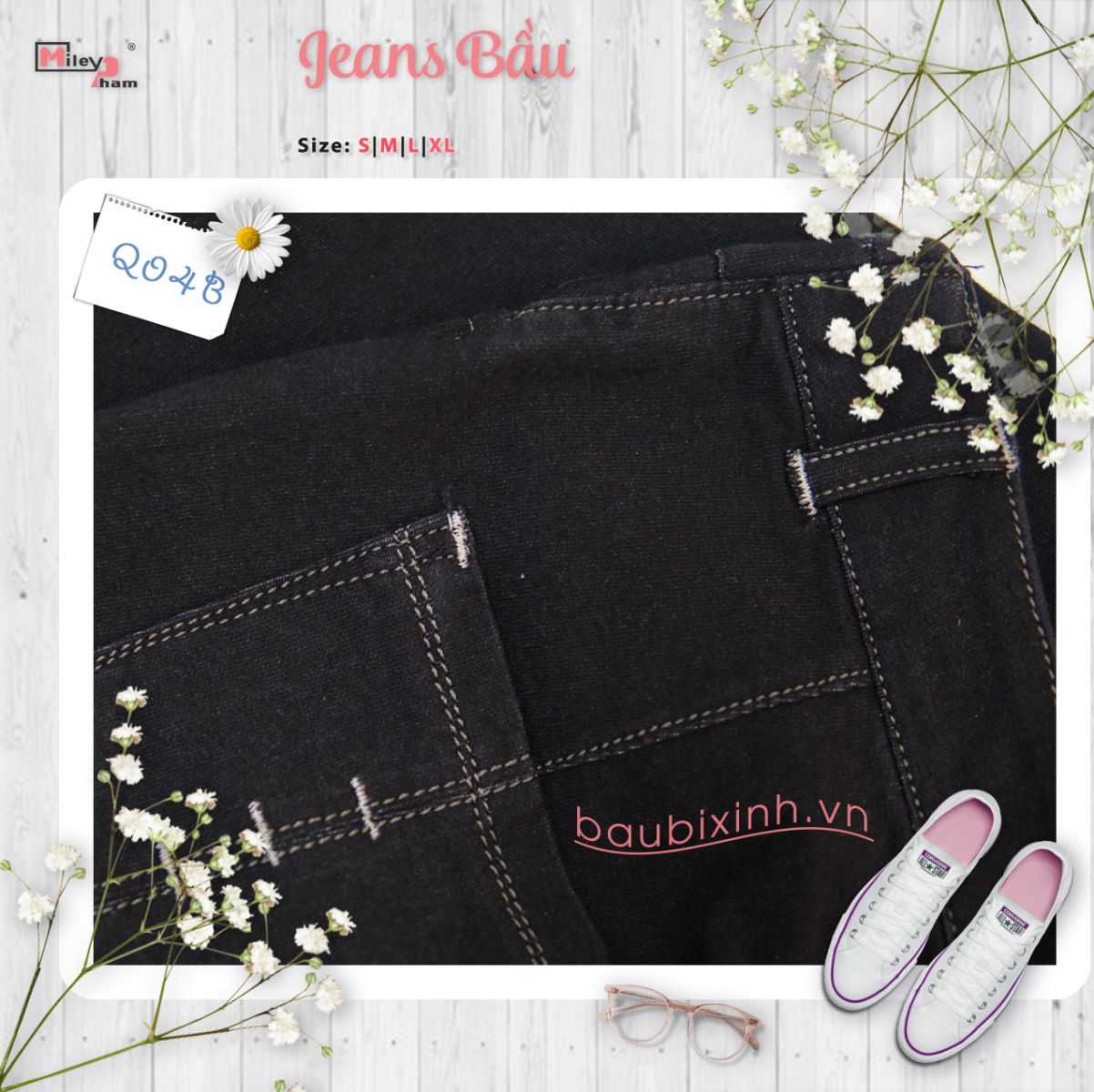 QUẦN JEANS XANH SIÊU DÃN CẠP VÕNG VIỀN NHỎ 