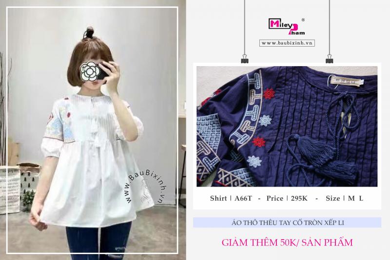 ÁO THÔ THÊU TAY CỔ TRÒN XẾP LI