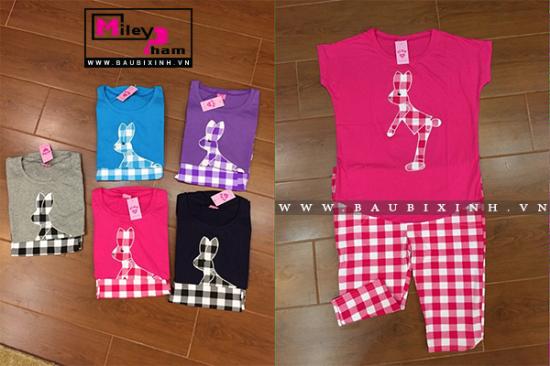 BỘ PINK BÀU HÌNH THỎ QUẦN KẺ CARO