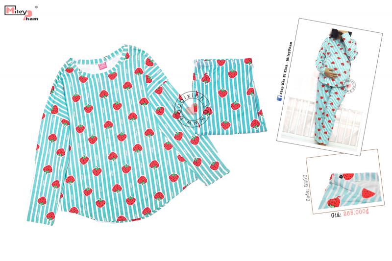 BỘ BẦU PINK COTTON HỒNG SỌC DÂU TÂY