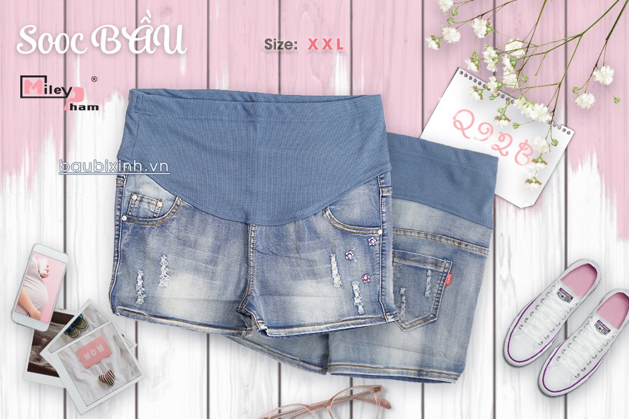 QUẦN SHORT JEANS BẦU MÀI RÁCH THÊU SAO