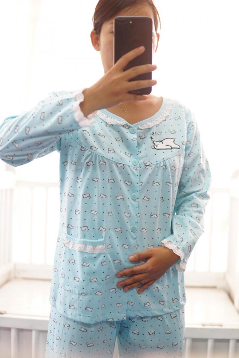 BỘ SAU SINH COTTON MỀM GẤU NẰM NGỦ CHẤM TIM