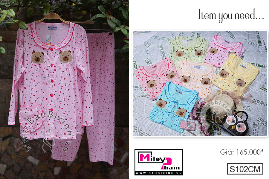 BỘ SAU SINH COTTON MỀM HAI GẤU CHỮ