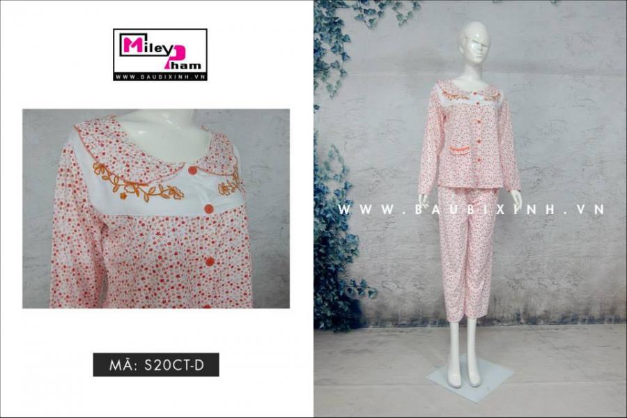 BỘ ĐỒ SAU SINH COTON THÔ CỔ SEN THÊU HOA SAO