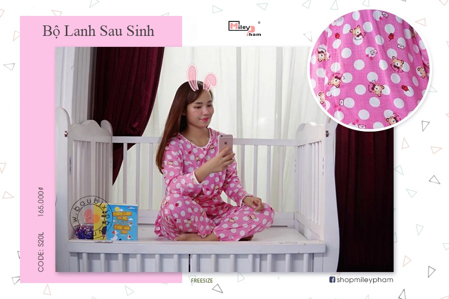 BỘ SAU SINH LANH LỤA GẤU CHẤM CARO
