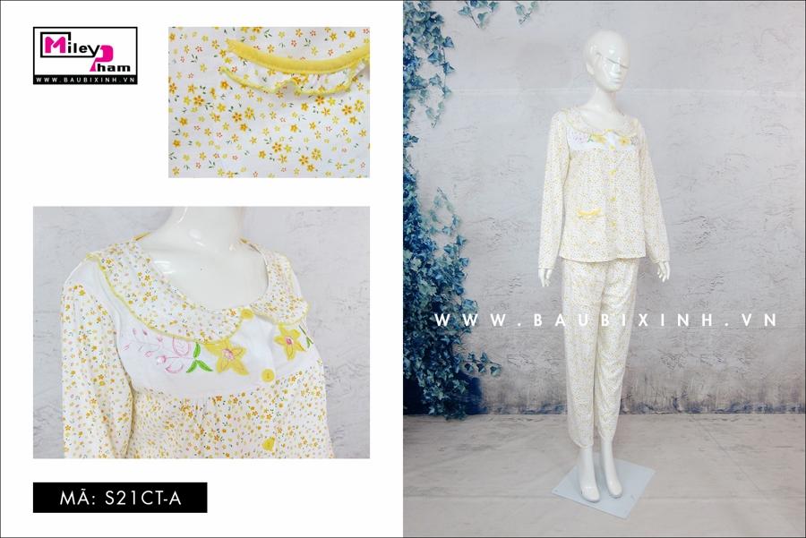 BỘ SAU SINH COTTON THÊU HOA CHẤM