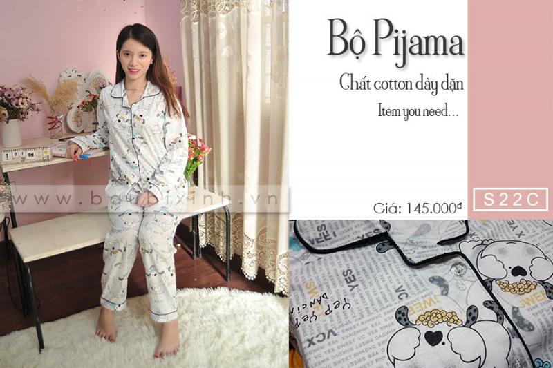 BỘ PIJAMA COTTON CÚN GHI