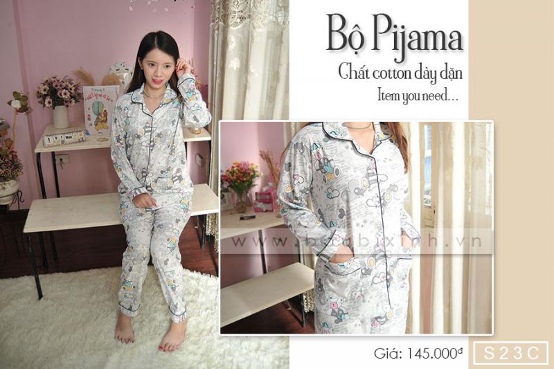 BỘ PIJAMA COTTON GẤU TIM GHI