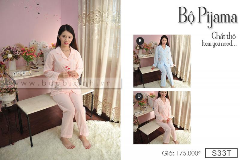 BỘ PIJAMA THÔ MÀU THÊU GẤU