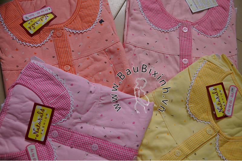 BỘ SAU SINH COTTON MỀM TIM CHẤM KẸO CỔ SEN VIỀN REN