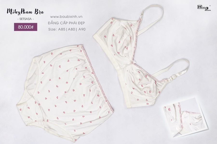 BỘ ĐỒ LÓT BẦU KẾT HỢP CHO CON BÚ COTON HÌNH TIM
