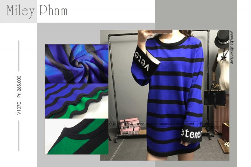 VÁY LEN KẺ NGANG ĐEN VIỀN TAY CHỮ VETEN