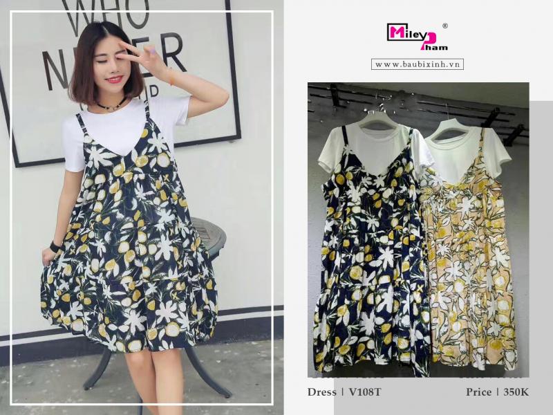 SET VÁY THÔ YẾM HOA XANH LÁ NỀN KEM