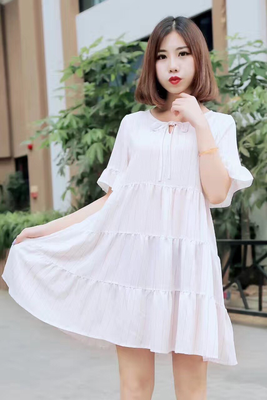 VÁY THÔ TRẮNG KẺ SỌC TAY BÈO
