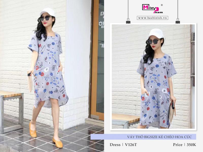VÁY THÔ BIGSIZE KẺ CHÉO HOA CÚC #1016