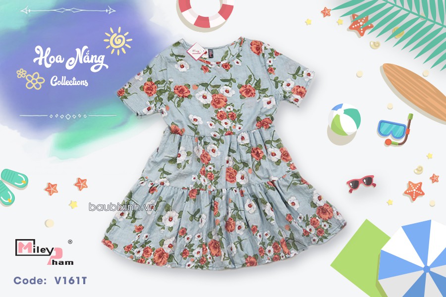 VÁY THÔ ĐŨI BOYL XOÈ RÚM 2 TẦNG HOA NỀN XANH TD-830