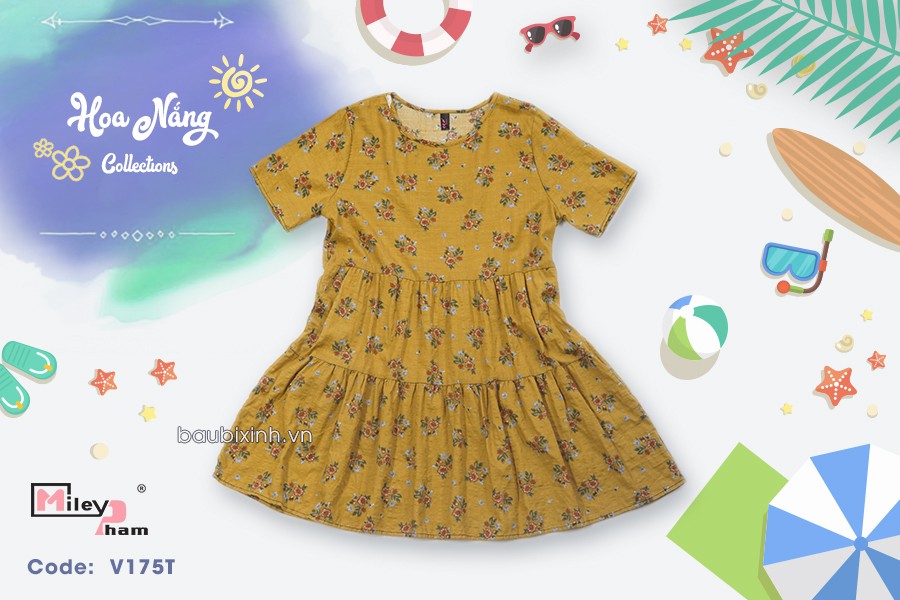 VÁY THÔ ĐŨI BOYL XOÈ RÚM 2 TẦNG HOA VÀNG NHỎ TD-830
