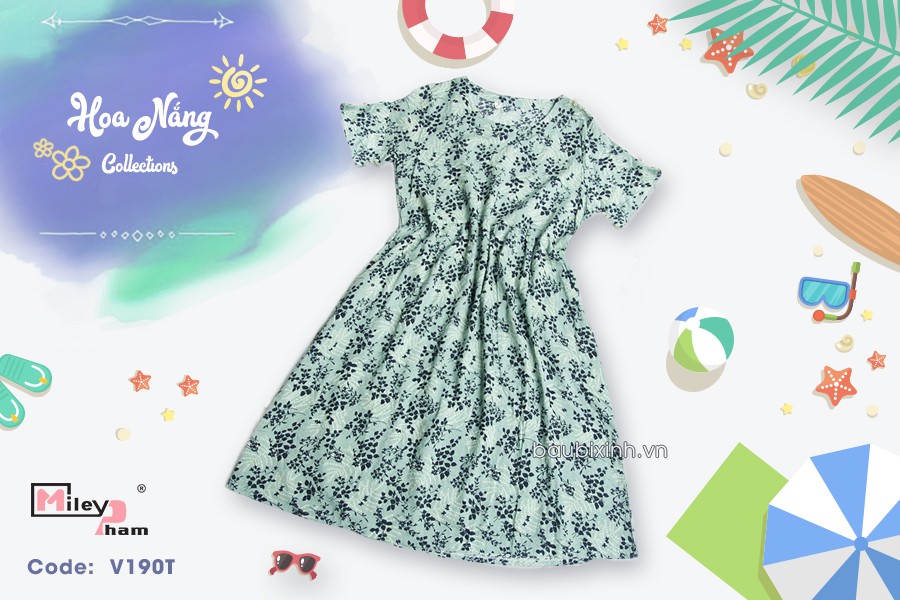 VÁY THÔ HOA NỀN XANH NGỌC
