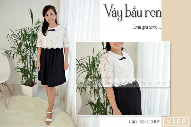 VÁY BẦU REN CỔ ĐÍNH NƠ