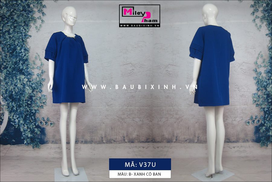 VÁY THUN CỔ TRÒN XẾP LY ĐÍNH NGỌC TRAI