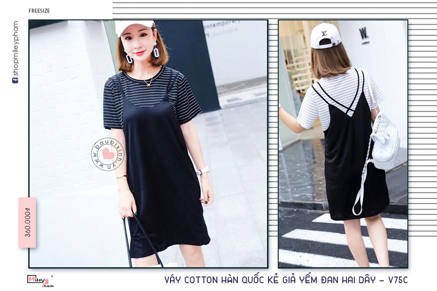 VÁY COTTON HÀN QUỐC KẺ GIẢ YẾM ĐAN HAI DÂY