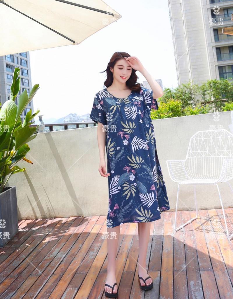 VÁY NGỦ LANH CHO MẸ BẦU FORM RỘNG HOA NỀN THAN