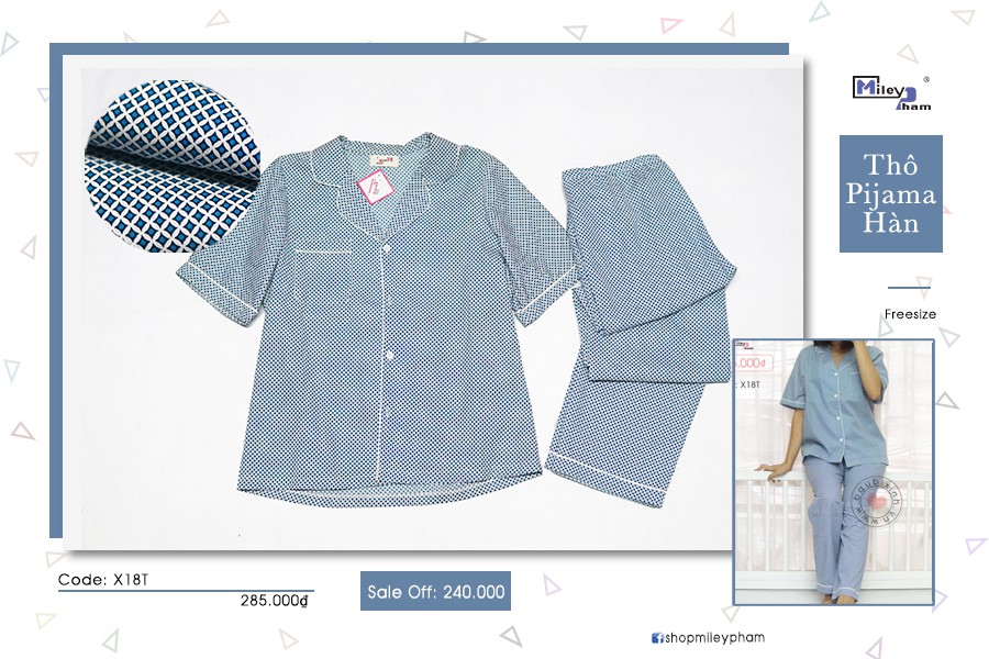 BỘ PIJAMA BẦU & BÚ HÌNH THOI XANH NỀN TRẮNG