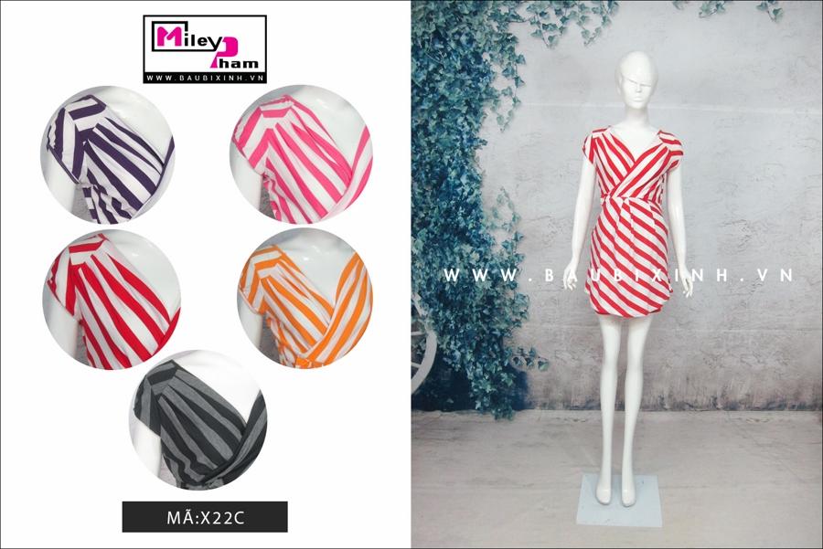 BỘ BẦU & BÚ COTTON KẺ VẠT CHÉO