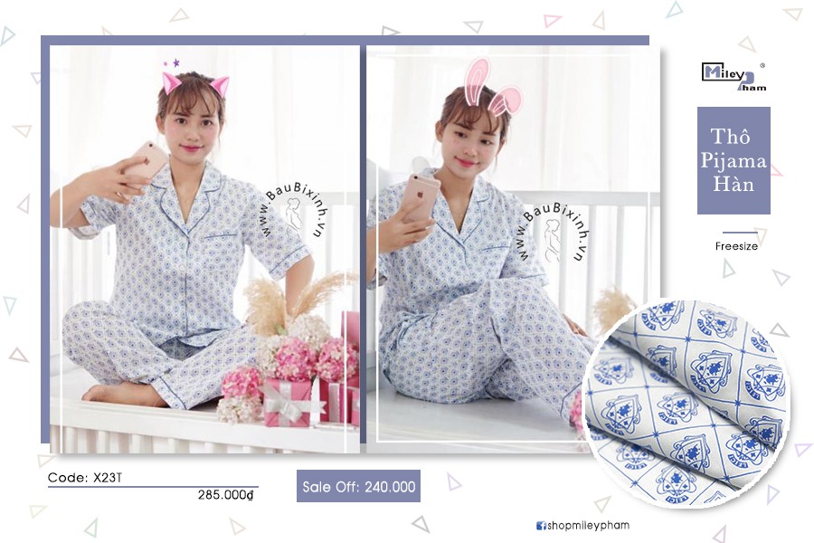BỘ PIJAMA BẦU & BÚ HỌA TIẾT HUY HIỆU LEICI