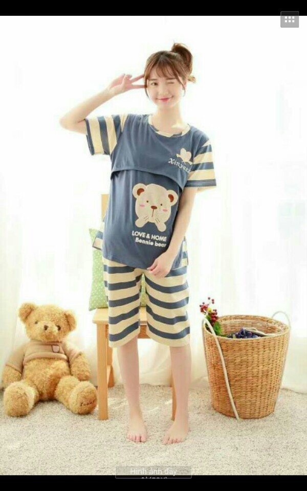 BỘ BÚ COTTON GẤU TAY KẺ