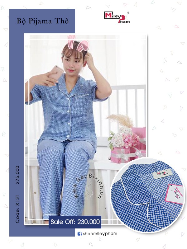 BỘ PIJAMA BẦU BÚ HÌNH ELIP NỀN XANH