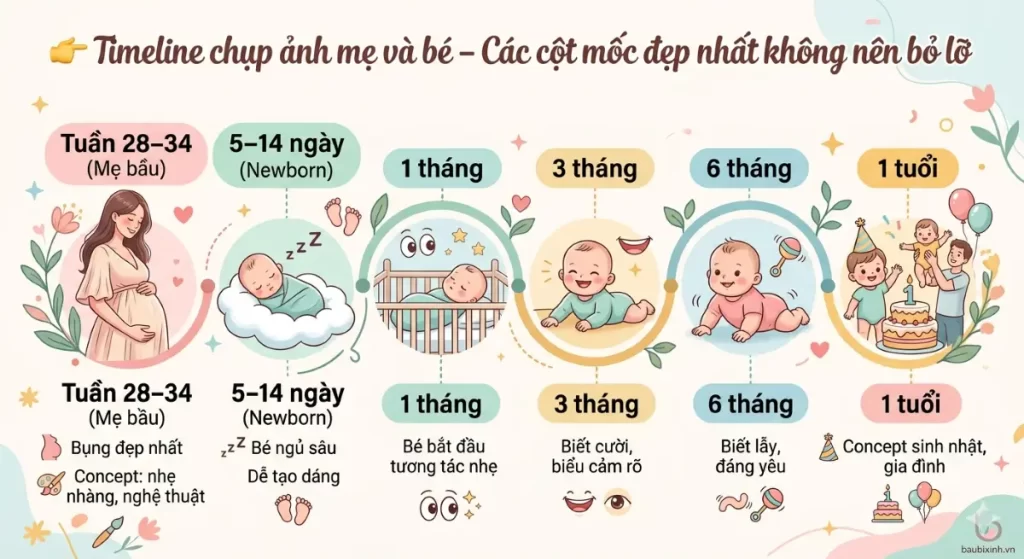 Timeline chụp ảnh mẹ và bé – Các cột mốc đẹp nhất không nên bỏ lỡ